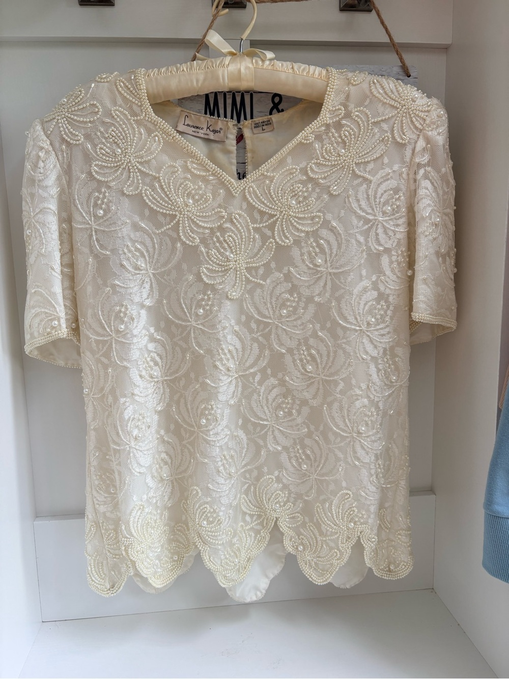 Vintage Embellished Ivory Lace Short-Sleeve Top
